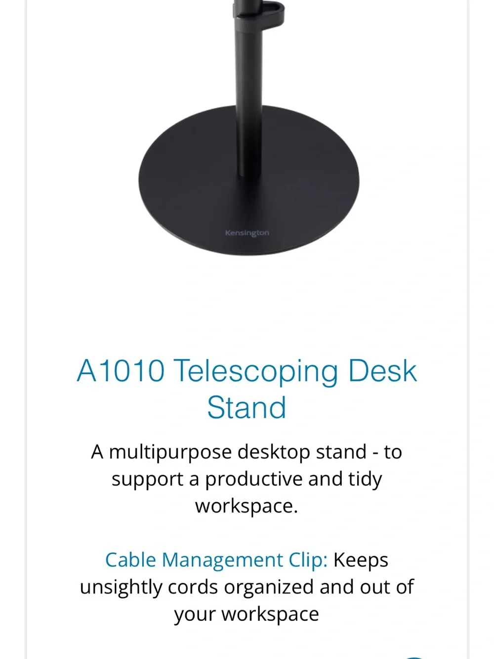 Telescoping Ring LED Light Desk Stand - Black/White- Kensington
